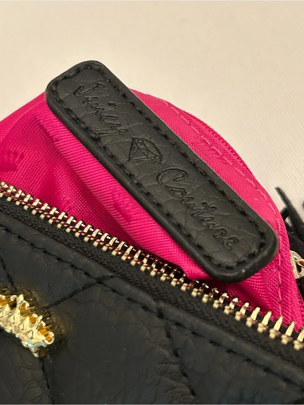 Juicy Couture Quilted Black Wristlet Clutch with Gold Heart Accents